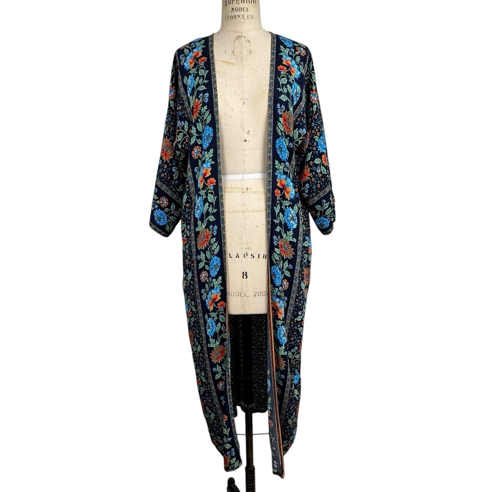 Coco + Carmen Long Floral Kimono S/M Hippie Boho Cover Up Lightweight Open Front